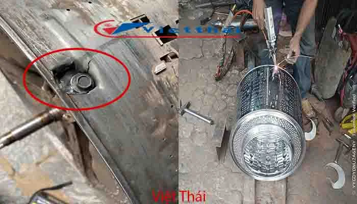 Việt Thái hỗ trợ hàn TIG lồng inox máy giặt electrolux nếu chẳng may lồng inox bị xé rách.