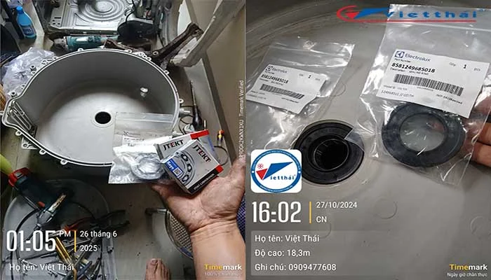 Nếu phớt chắn nước và bạc đạn cũ bị hỏng thì tiến hành thay thế