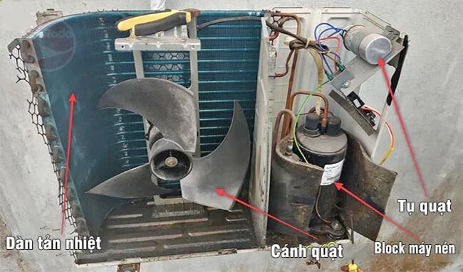 Quạt cục nóng không hoạt động khiến hơi nóng không giải nhiệt được - cục lạnh chỉ thổi ra hơi gió